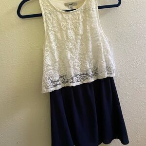 Papaya brand dress with cream floral top and navy skirt